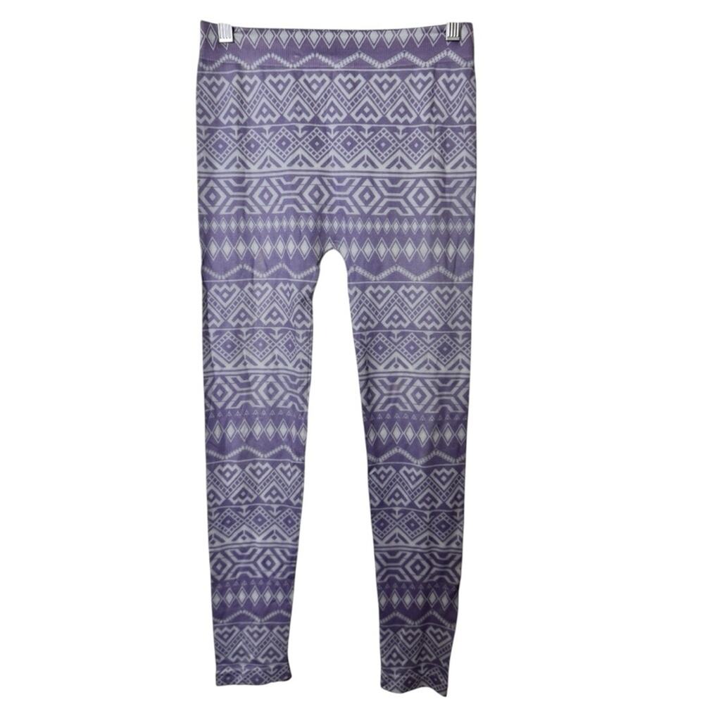 deLiAS Purple Aztec Stripe and Swirls Patterned Smooth  Leggings One Size